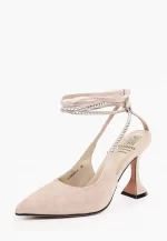 Pantofi stiletto decupati, piele naturala , eleganti bej ,cu accesorii - imagine 3