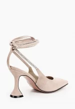 Pantofi stiletto decupati, piele naturala , eleganti bej ,cu accesorii - imagine 4