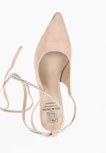 Pantofi stiletto decupati, piele naturala , eleganti bej ,cu accesorii - imagine 5