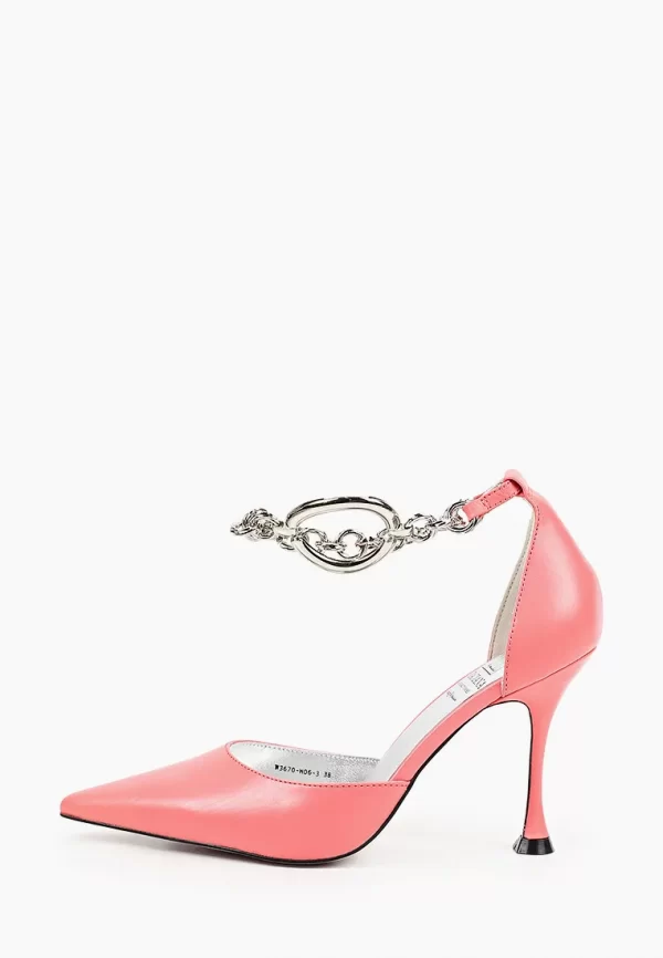 Pantofi stiletto decupati, piele naturala , roze - imagine 3