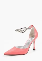 Pantofi stiletto decupati, piele naturala , roze - imagine 2