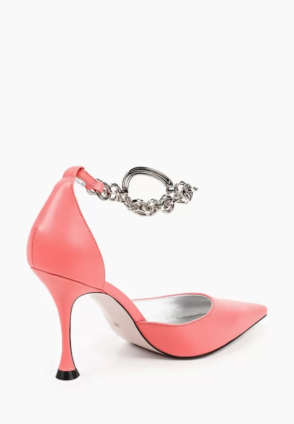 Pantofi stiletto decupati, piele naturala , roze - imagine 4