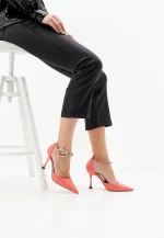Pantofi stiletto decupati, piele naturala , roze