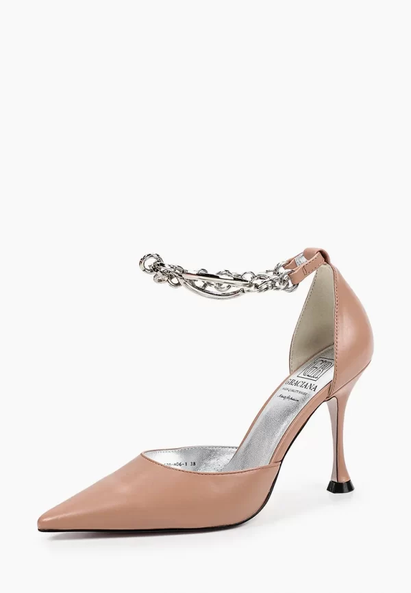 Pantofi stiletto decupati, piele naturala , cappuccino - imagine 3