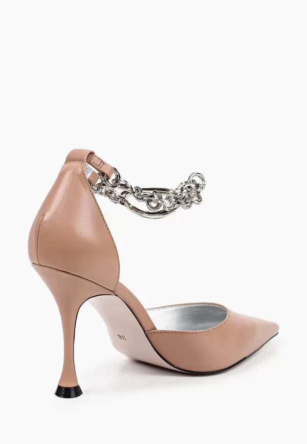 Pantofi stiletto decupati, piele naturala , cappuccino - imagine 4