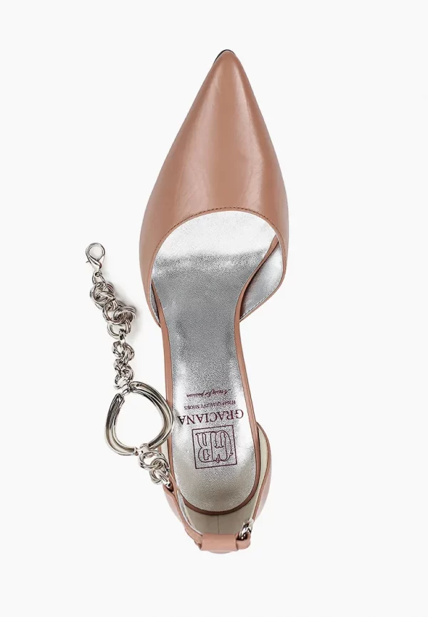 Pantofi stiletto decupati, piele naturala , cappuccino - imagine 5