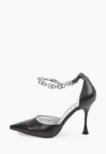 Pantofi stiletto decupati, piele naturala , negrii - imagine 2