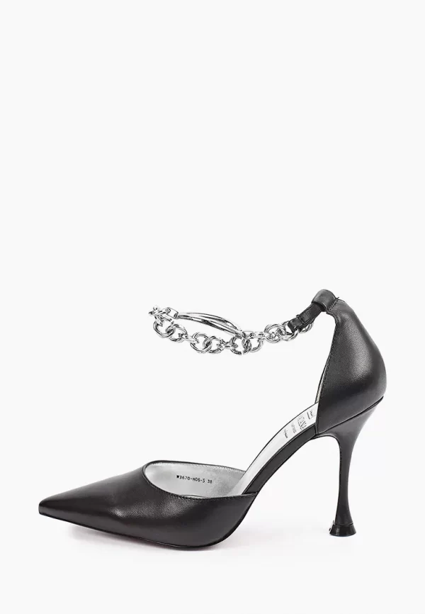 Pantofi stiletto decupati, piele naturala , negrii - imagine 2