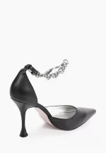 Pantofi stiletto decupati, piele naturala , negrii - imagine 3