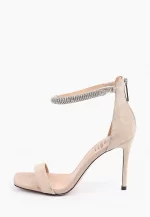 Sandale dama elegante , piele naturala,  accesoriu pe picior din pietre bej - imagine 2