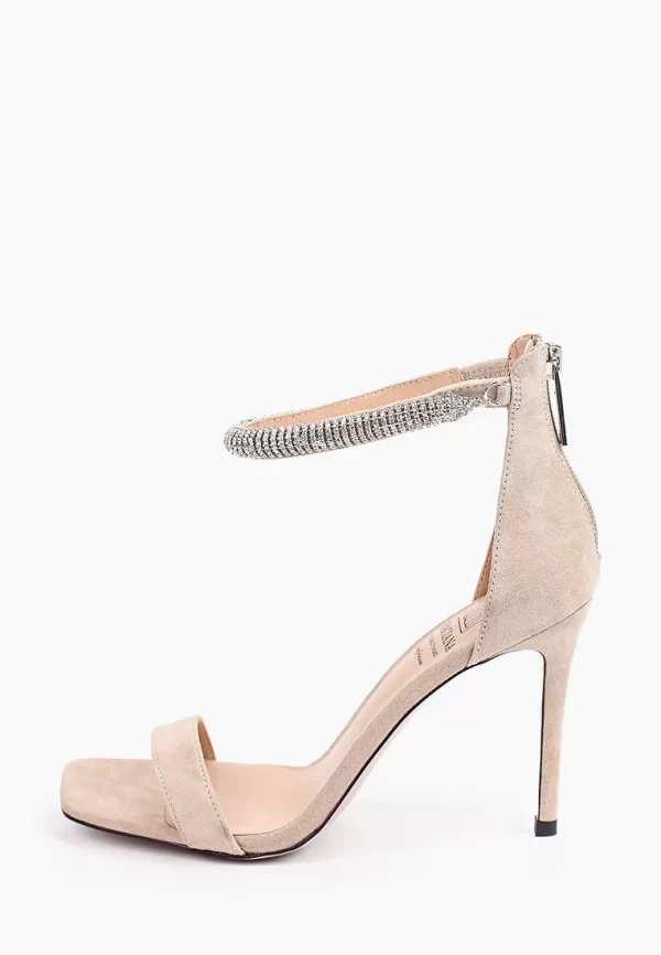 Sandale dama elegante , piele naturala,  accesoriu pe picior din pietre bej - imagine 2