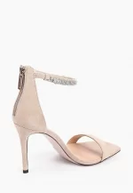 Sandale dama elegante , piele naturala,  accesoriu pe picior din pietre bej - imagine 3