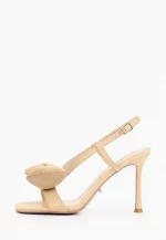 Sandale dama , piele naturala, accesoriu fundiță , bej - imagine 2