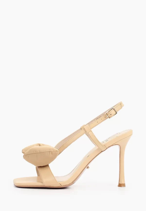 Sandale dama , piele naturala, accesoriu fundiță , bej - imagine 2