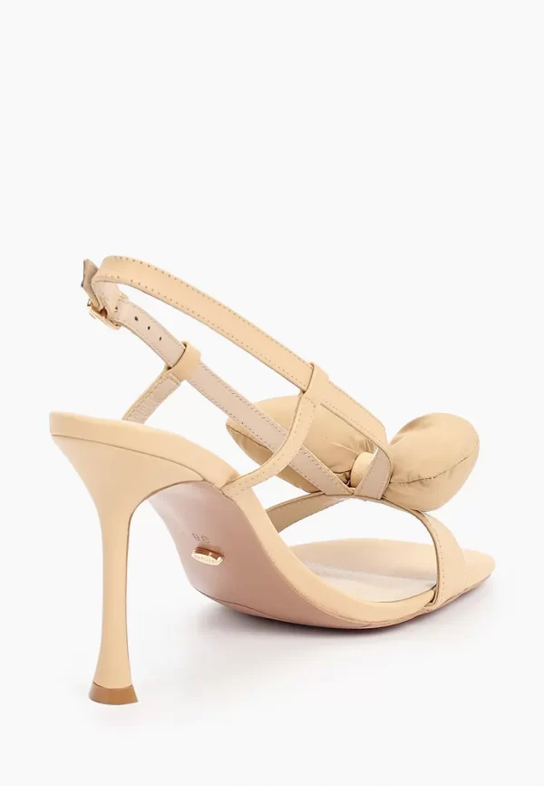 Sandale dama , piele naturala, accesoriu fundiță , bej - imagine 3