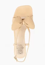 Sandale dama , piele naturala, accesoriu fundiță , bej - imagine 4