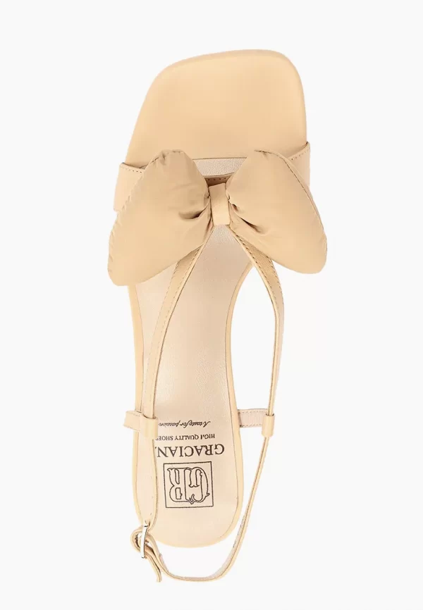 Sandale dama , piele naturala, accesoriu fundiță , bej - imagine 4
