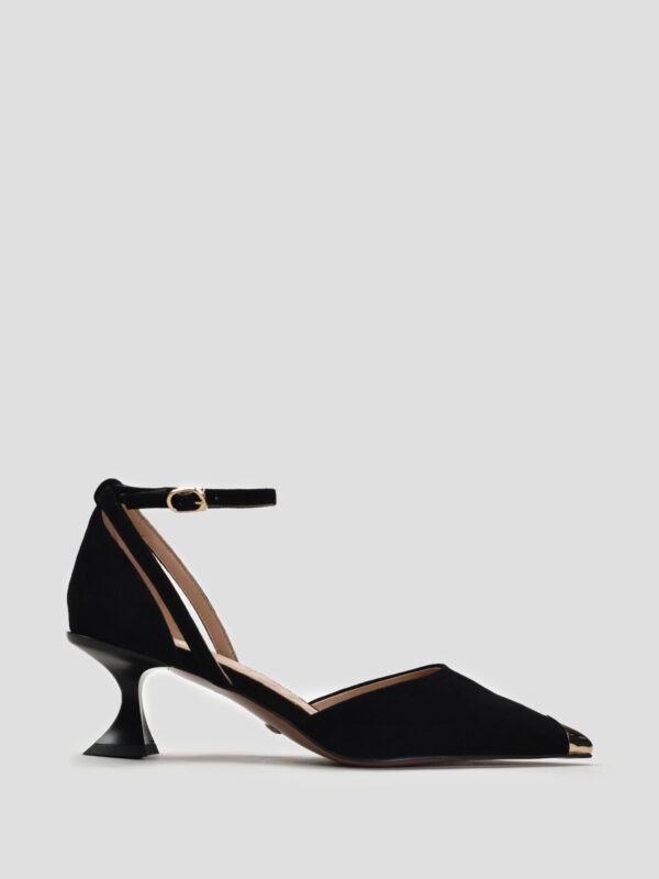 Pantofi stiletto decupati,  piele intoarsa - imagine 2