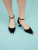 Pantofi stiletto decupati,  piele intoarsa