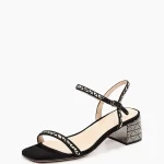 Sandale dama , piele intoarsa , negre cu toc argintiu