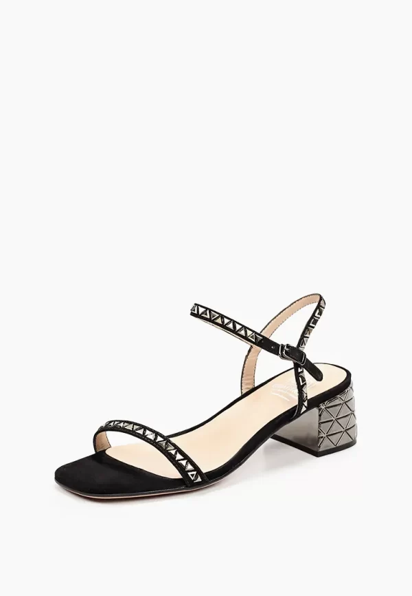 Sandale dama , piele intoarsa , negre cu toc argintiu - imagine 2