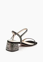 Sandale dama , piele intoarsa , negre cu toc argintiu - imagine 3