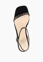 Sandale dama , piele intoarsa , negre cu toc argintiu - imagine 4