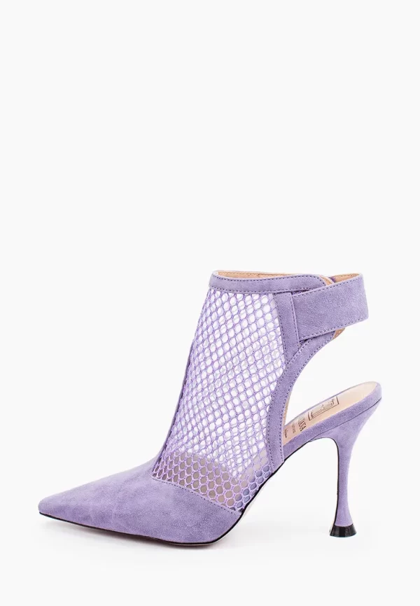 Pantofi stiletto decupati, cu plasa pe picior , piele intoarsa , lila - imagine 2