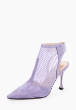 Pantofi stiletto decupati, cu plasa pe picior , piele intoarsa , lila - imagine 3