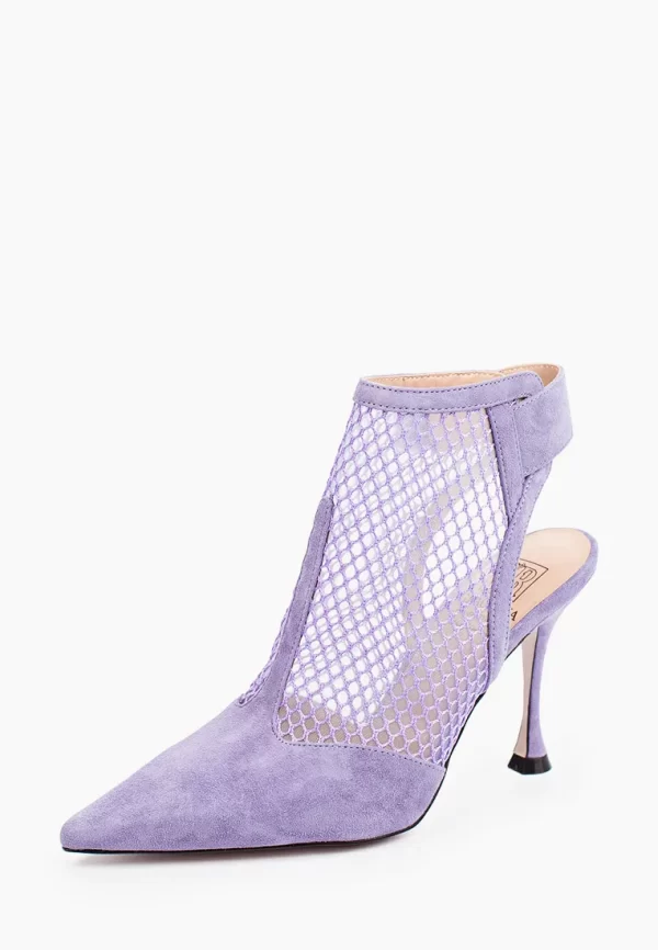 Pantofi stiletto decupati, cu plasa pe picior , piele intoarsa , lila - imagine 3