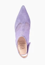 Pantofi stiletto decupati, cu plasa pe picior , piele intoarsa , lila - imagine 5