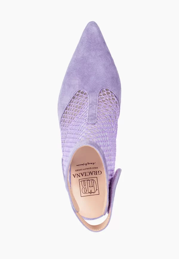 Pantofi stiletto decupati, cu plasa pe picior , piele intoarsa , lila - imagine 5