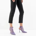 Pantofi stiletto decupati, cu plasa pe picior , piele intoarsa , lila