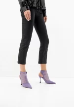 Pantofi stiletto decupati, cu plasa pe picior , piele intoarsa , lila