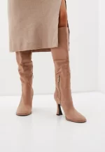 Cizme  elegante , piele intoarsa , bej C-55