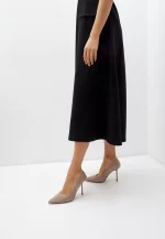 Pantofi Stiletto eleganti , piele intoarsa, bej cu toc argintiu - imagine 5