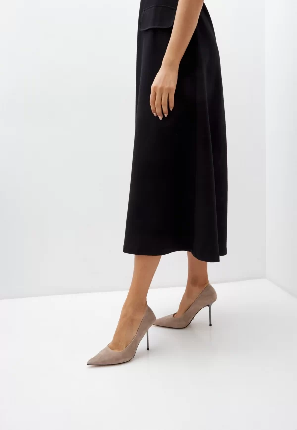 Pantofi Stiletto eleganti , piele intoarsa, bej cu toc argintiu - imagine 5