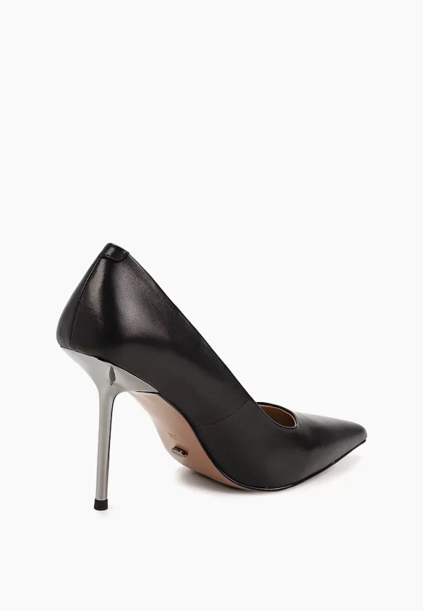 Pantofi Stiletto eleganti , piele naturala , cu toc argintiu - imagine 4