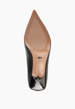 Pantofi Stiletto eleganti , piele naturala , cu toc argintiu - imagine 2