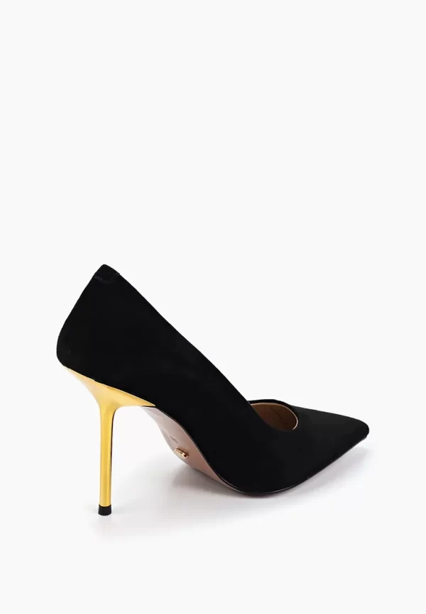 Pantofi Stiletto eleganti , piele intoarsa, cu toc auriu - imagine 4