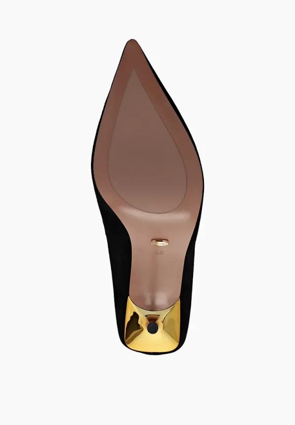 Pantofi Stiletto eleganti , piele intoarsa, cu toc auriu - imagine 2