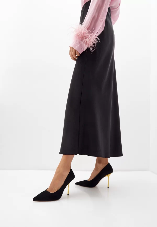 Pantofi Stiletto eleganti , piele intoarsa, cu toc auriu - imagine 5
