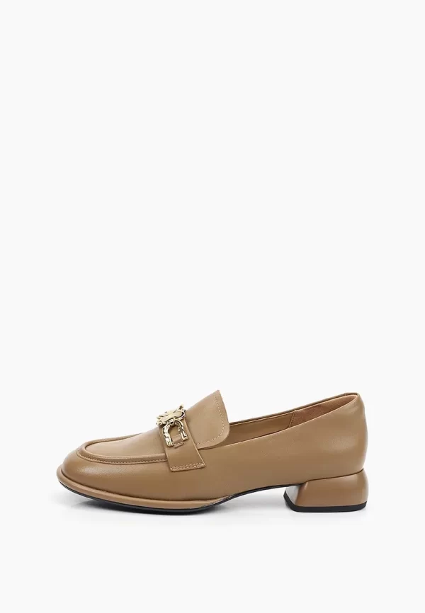Pantofi dama cu accesoriu auriu , maro - imagine 6