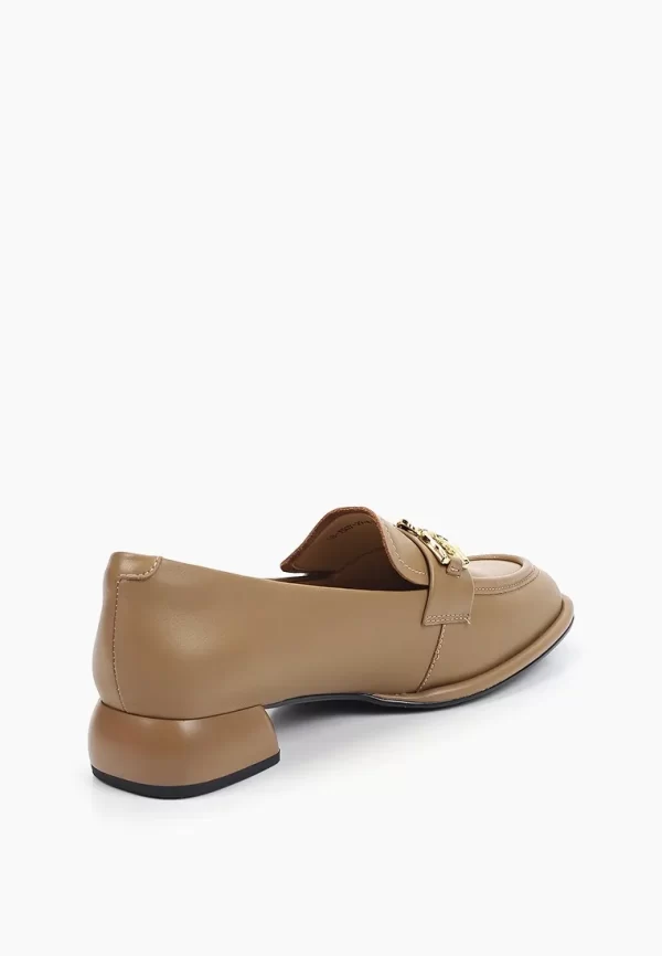 Pantofi dama cu accesoriu auriu , maro - imagine 5