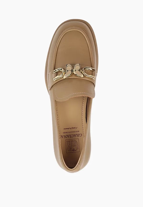 Pantofi dama cu accesoriu auriu , maro - imagine 4
