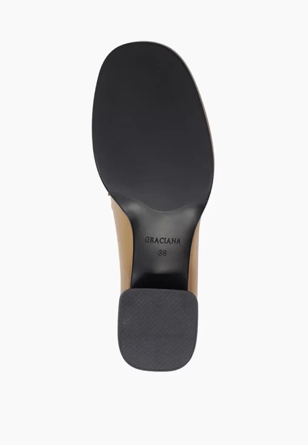 Pantofi dama cu accesoriu auriu , maro - imagine 3