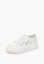 Sneakers dama din piele , cu model , alb - imagine 5