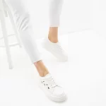 Sneakers dama din piele , cu model , alb