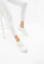 Sneakers dama din piele , cu model , alb