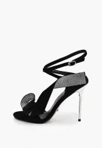 Sandale dama elegante , piele intoarsa,  accesoriu pietre , negre - imagine 6